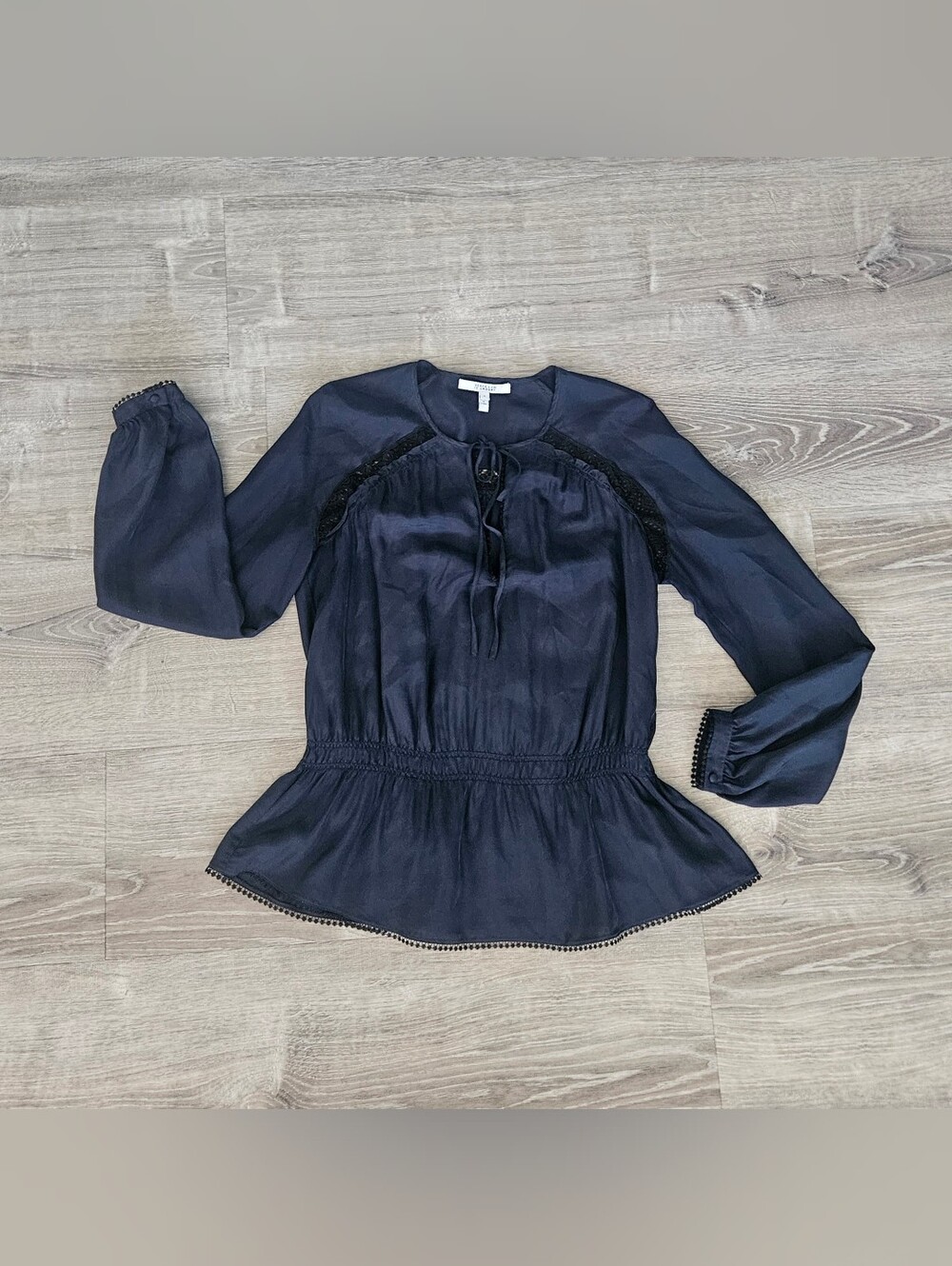Derek Lam 10 Crosby Silk Top Black Lace Peplum Peasant Edwardian Dark Romantic 4